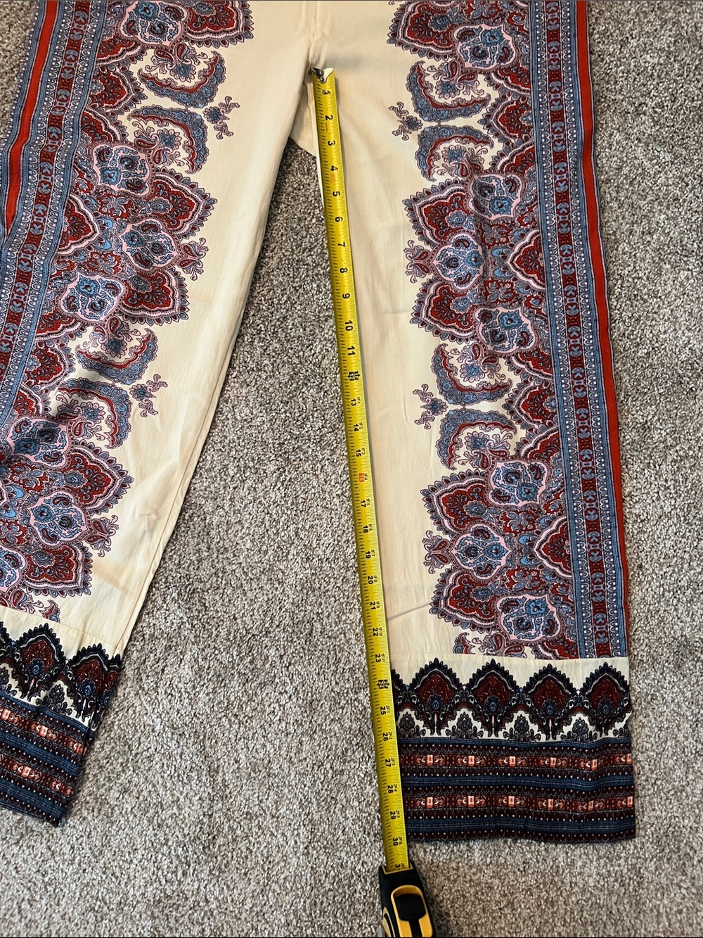 Cynthia Rowley Cream Wide-Leg Pants with Red & Blue Paisley Trim - Picture 6 of 6